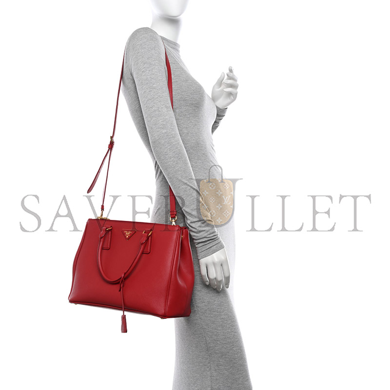 Pra*a saffiano galleria double zip tote fuoco 1ba863 (28*19.5*12cm)